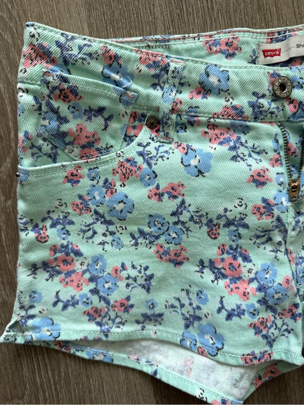 Levi's Mint Floral Denim Short Shorts